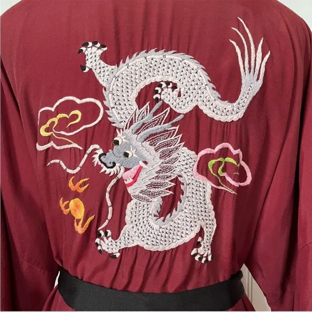 Vintage Health China Embroidered Dragon Robe M - Picture 8 of 12